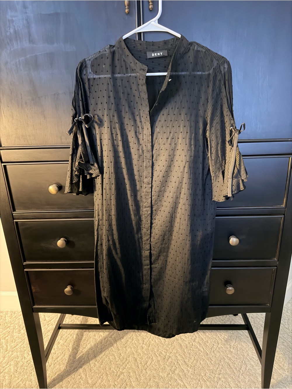 DKNY Black Textured Short-Sleeve Dress